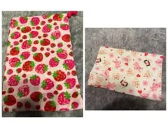 巾着袋&ランチマット☆いちご☆巾着袋はコップ袋や文具袋に