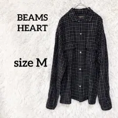 美品✨ BEAMS HEART レーヨンカスレチェック オープンカラーシャツ Mのサムネイル