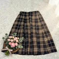 バーバリー ノバチェック プリーツスカート ウール100% 膝丈