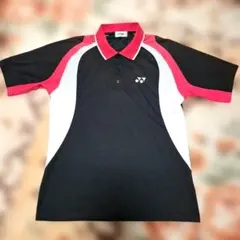 YONEX ユニポロシャツ 黒/赤/白　Tシャツ　半袖　L