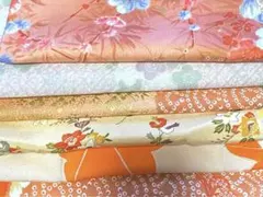 正絹中心 和柄はぎれセット 7枚 オレンジ系