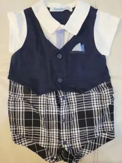 familiar チェック柄ロンパース 60