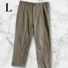 L メンズ　ストレートスラックスワークワイドパンツ　ベージュ プリーツ チノパン