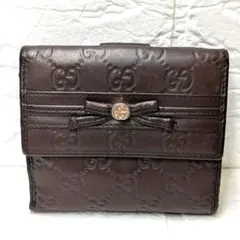 美品 GUCCI グッチ シマ 長財布 リボン インターロッキング金具 ピンク