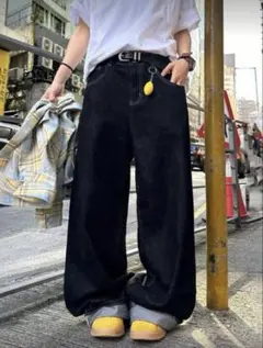 SHEIN メンズ レディース ルーズフィットワッシュデニム ワイドレッグデニム