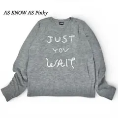 アズノゥアズピンキー ニット セーター 【F】 刺繍ロゴ クルーネック グレー