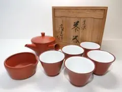 常滑焼 朱泥 茶器 高資 作 舜光刀 急須 湯冷まし 煎茶碗 栞 共箱付きのサムネイル