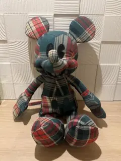 ミッキーマウス チェック柄ぬいぐるみ