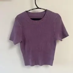 グレイル　リブ編み パープル 半袖ニット Mサイズ