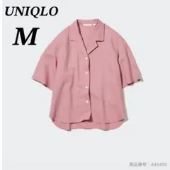 ユニクロ　リネンブレンドオープンカラーシャツ　羽織り　ピンク　M 春服