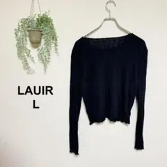 【ラウアー】柄リブメロウトップス シアー シースルー 透け感 長袖 カットソー