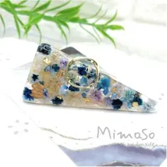 ハンドメイド ヘアクリップ 青×紫カラードライフラワーのお花畑【Mimoso】
