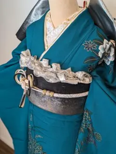 Sky様 振袖フルセット 身丈166裄68.5 青緑 金彩 正絹 逸品 成人式