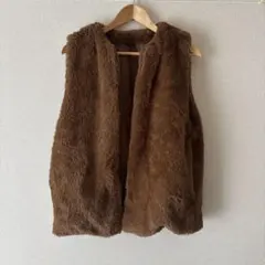 ブラウン ノースリーブ ボアベスト Fサイズ