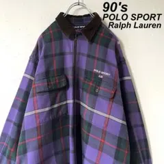 古着 90's ポロスポーツ ラルフローレン ハーフジップ ネルシャツ 星条旗