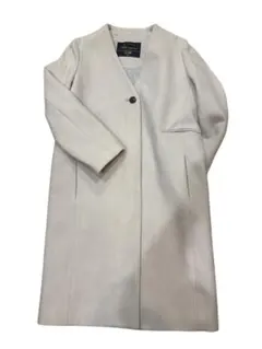 オフホワイト　ノーカラーコート ウール混合