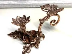 Z461-3 銅合金メタル台座　置物　蝶と薔薇　ピンクゴールド