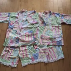 美品カラフル花柄浴衣甚平双子コーデ140