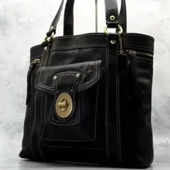 【良品】COACH コーチ トートバッグ ターンロック A4収納可能 肩掛け 黒