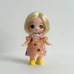 ぷちリカちゃん レース フリル襟 レトロ ワンピース 水玉 ブルー 1枚