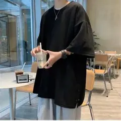 メンズ　Tシャツ　黒　4XL 半袖　オーバーサイズ　ゆったり　大きめ　シンプル