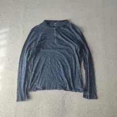 GAP ヘンリーネック ボーダー ロングスリーブTシャツ インディゴ
