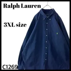 好配色 ラルフローレン 無地 長袖ボタンダウンシャツ ネイビー 3XL tall