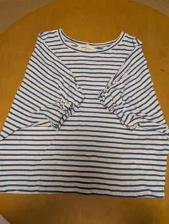 サマンサモスモスブルー　青と白のストライプ 　半袖Tシャツ