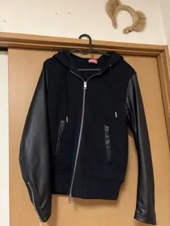 ピ*ウ様 DIESEL ブラック レザー切り替え　フード付きパーカー