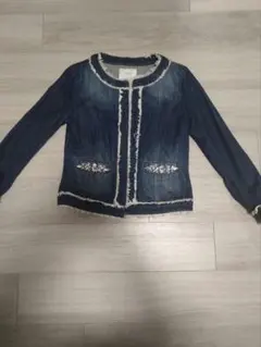 ビジュー付きダークブルーデニムジャケットMサイズ