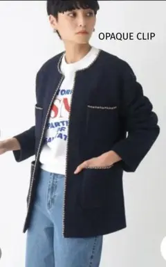 OPAQUE.CLIP チェーンブレード ツイードジャケット ネイビー M