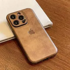 iPhone15pro用 レザー調ケース ブラウン