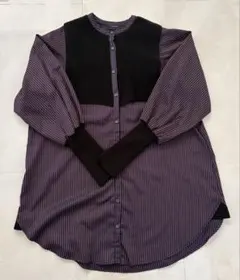 JEANASIS ジーナシス　ニットドッキングシャツ 長袖シャツ 紫×ブラック