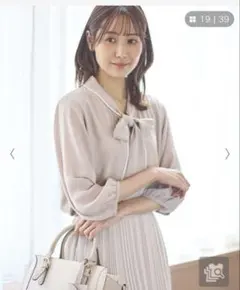 ハニーズ　７分袖ボウタイブラウス　L L ピンクグレー