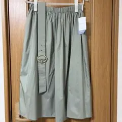 【BC STOCK】カーキ フレアスカート ベルト付き FREE size