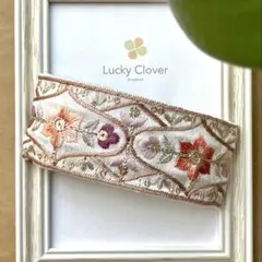 ≠オレンジ色の花柄≠インド刺繍リボンワイヤー入りポニーフック