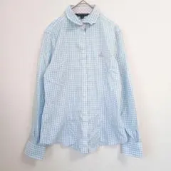 ブルックスブラザーズ 346 ギンガムチェックシャツ 水色 ロゴ刺繍 0