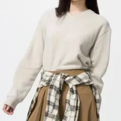 ユニクロ ソフトニットフリース VネックT Natural S