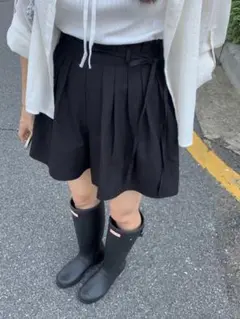 韓国 LITER 黒 ブラック プリーツ ミニスカート リボン付き パンツ