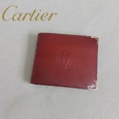 カルティエ 二つ折り財布マストラインレザーボルドー ゴールド金具のサムネイル