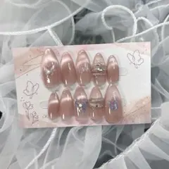 39【サイズオーダー】ネイルチップ ラメグラ蝶ワンホン ピンク