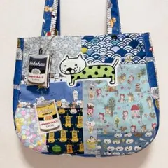 このんの様専用。 パッチワークチューリップトートバッグ 猫柄 青系