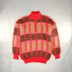 90s アルパカニット ハーフジップ 総柄 チェック ペルー製 ニュービンテージ