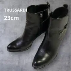 TRUSSARDI 黒革　サイドジップ　ブーツ 23cm