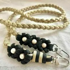 スマホ　ストラップ　パラコード　コットンパール　ハンドメイド　ブラック　ベージュ