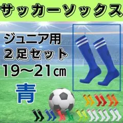 サッカーソックス【2足セット】ジュニア　青×白　19～21　ストッキング