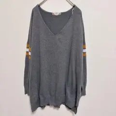 Vネックニット 【3L相当】グレー 大きいサイズ オーバーサイズ 体型カバー