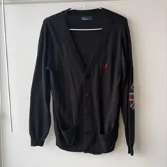 【古着】ユニオンジャックパッチ付き黒カーディガンfred perry 缶バッチ付