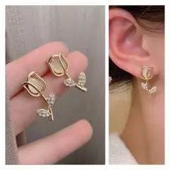 【477】可愛いチューリップゴールドピアス　イヤリング　ハンドメイド