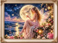 幻想的な妖精と月夜のアートパネル インテリア 絵画0104